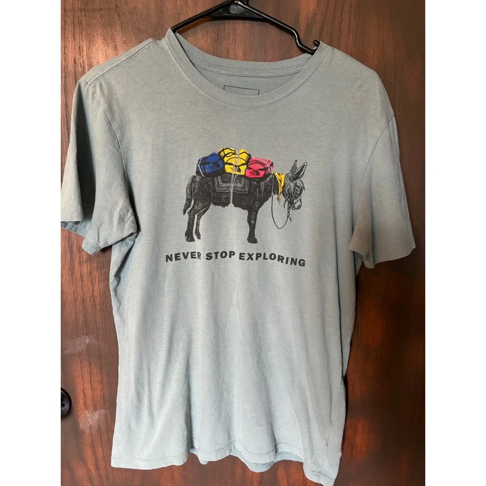 The North Face Mens XS Never Stop Exploring Donkey Graphic T-Shirt Green